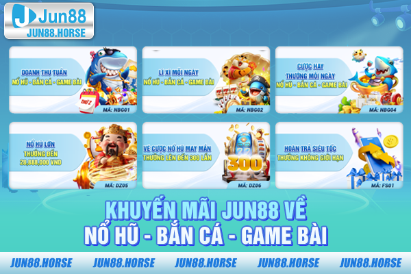 Khuyến mãi JUN88 về nổ hũ – bắn cá – game bài